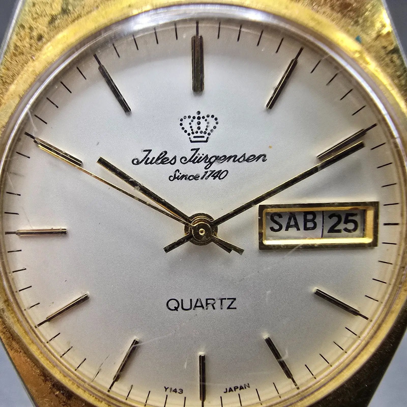 Jules Jurgensen Watch Men 34mm White Dial Gold Tone Daydate Round 4535 New Batt1