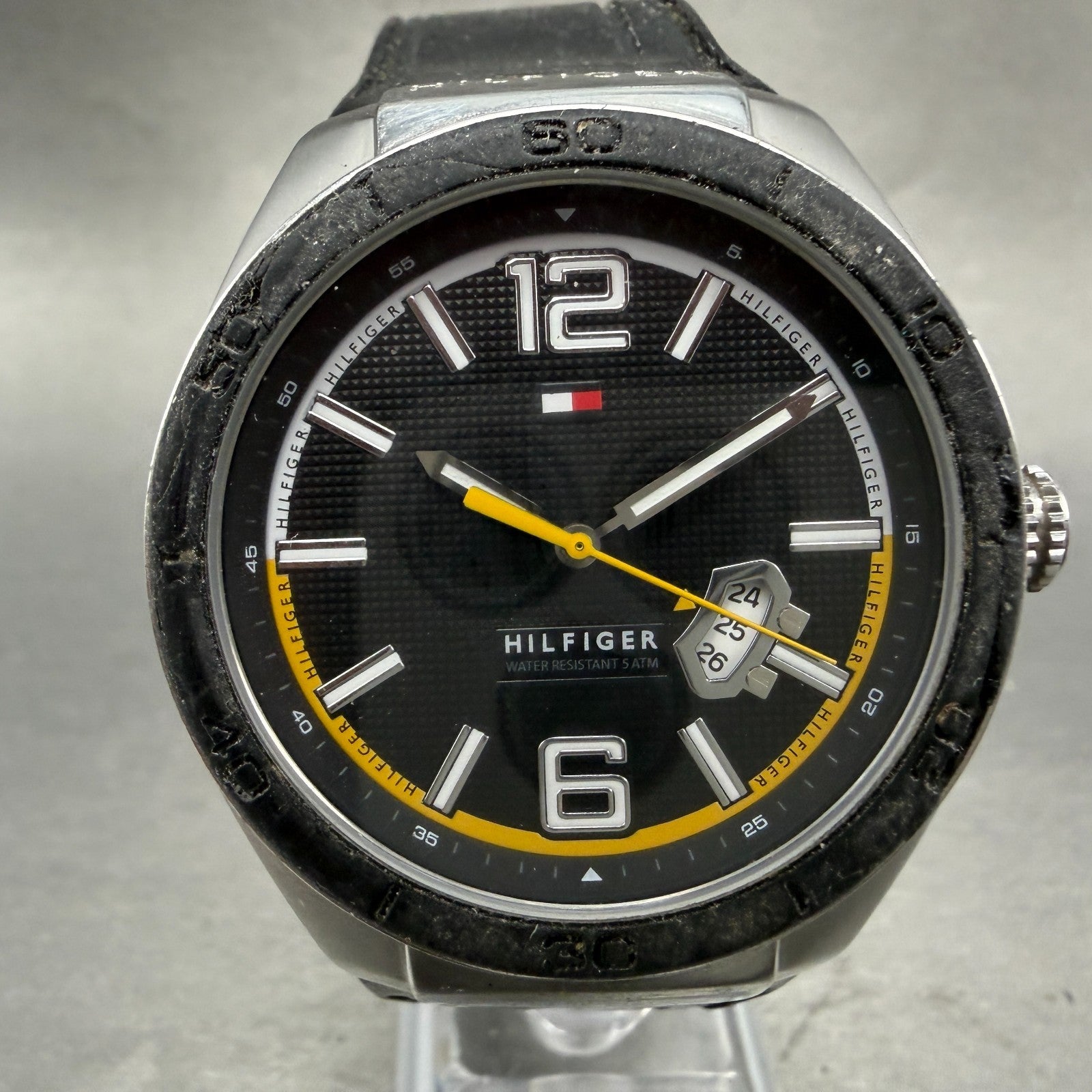 Tommy Hilfiger Watch Men 43mm Black Dial Steel Date Round New battery0