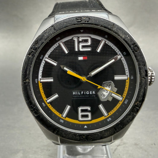 Tommy Hilfiger Watch Men 43mm Black Dial Steel Date Round New battery0