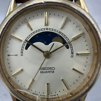 Seiko Moonphase Watch Women 24mm Champa Dial Gold Tone 2A240048 New Battery VTG1