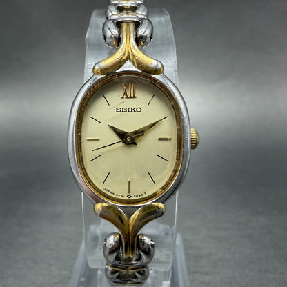 Seiko Watch Women 17mm Champagne Dial Two Tone Oval 2P21-5D00 New Battery VTG0