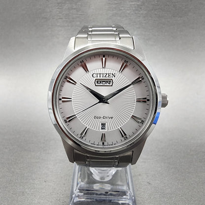 Citizen EcoDrive Watch Men 40mm White Dial Steel Daydate Round AW010051A0