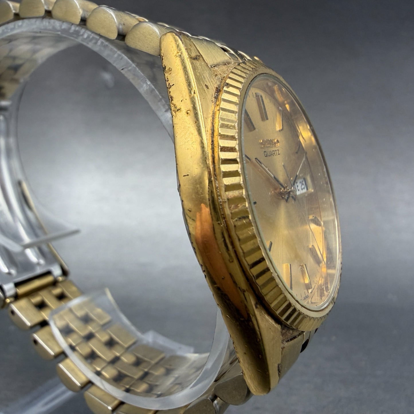 Seiko President Watch Men 36mm Gold Dial Gold Tone Daydate 7N43-8111 New Battery3