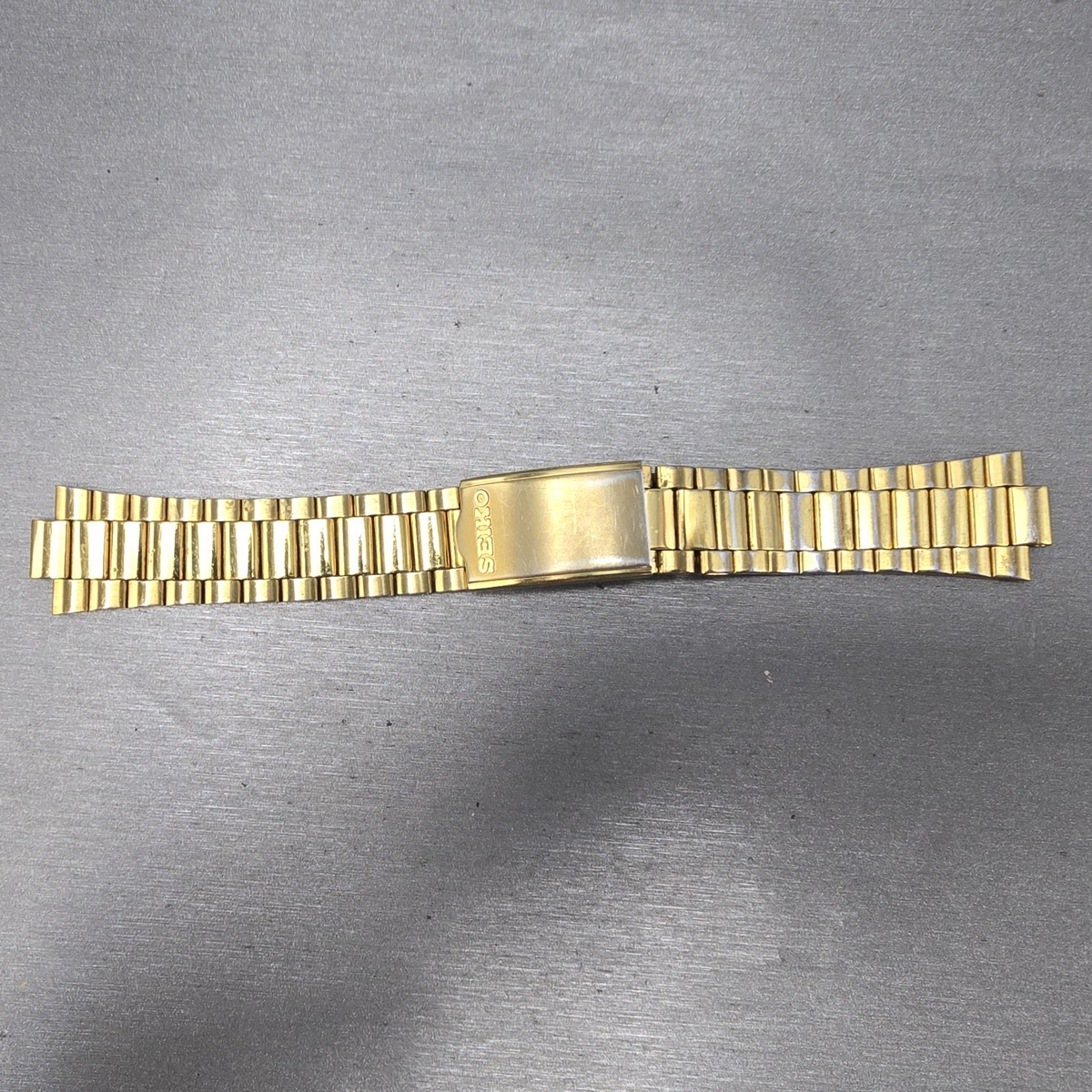 Seiko Bracelet 20mm Stainless Steel Gold Tone Tri Folding Clasp Vintage Japan L0