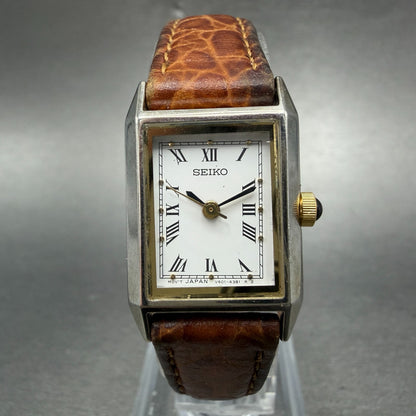 Seiko Tank Watch Women 18mm White Dial Silver Tone Rectangle V401-5689 PARTS0