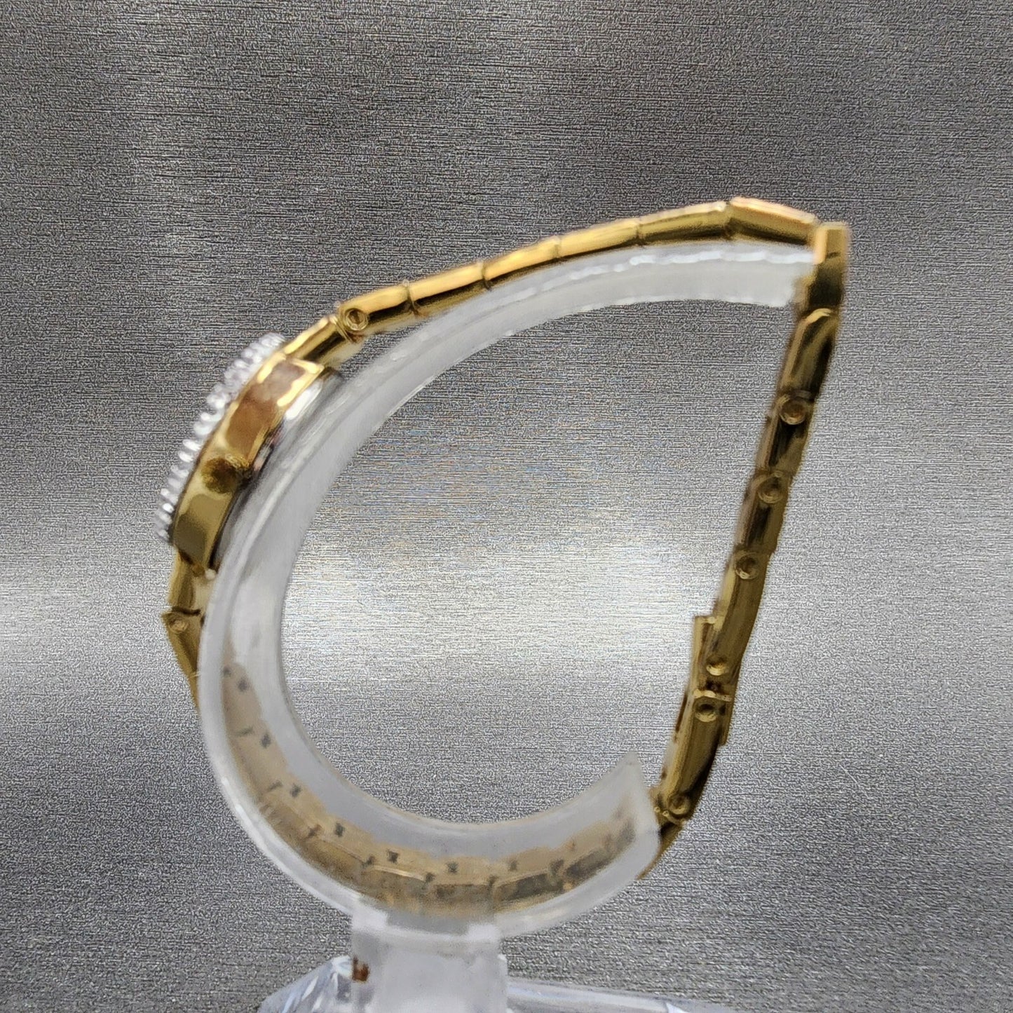 Jules Jurgenson Watch Women 15mm Gold Dial Gold Tone Oval Gem Set Bezel Runs6