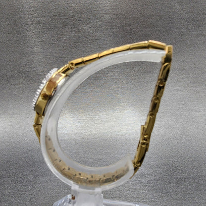 Jules Jurgenson Watch Women 15mm Gold Dial Gold Tone Oval Gem Set Bezel Runs6