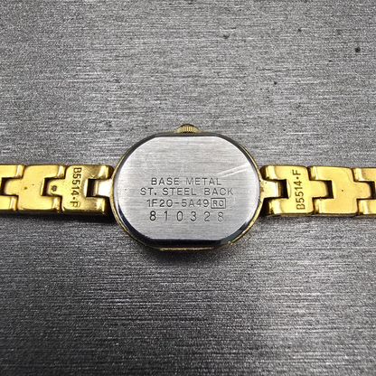Seiko Watch Women 14mm Gold Dial Gold Tone Oval 1F20-5A49 New Battery Vintage10