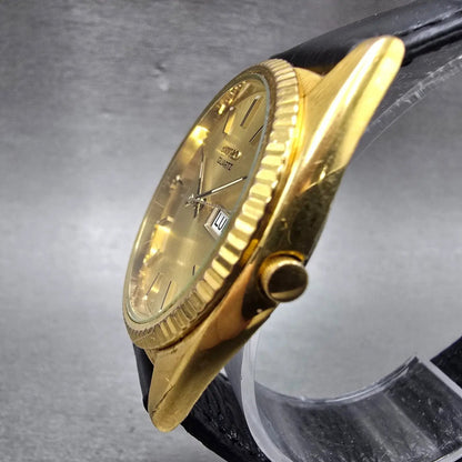 Seiko President Watch Men 35mm Gold Dial Gold Tone Daydate 7N43-8111 New Battery2