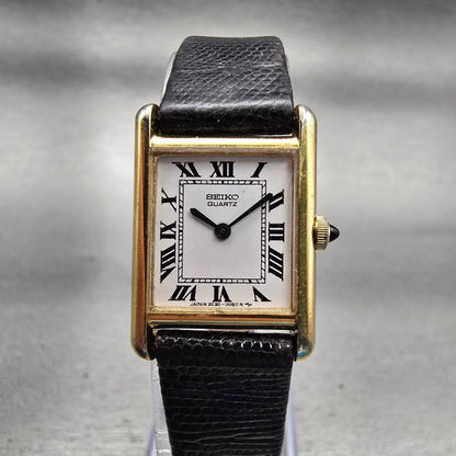 Seiko Tank Watch Women 17mm White Dial Gold Tone Rectangle 2C20-5019 New Battery0