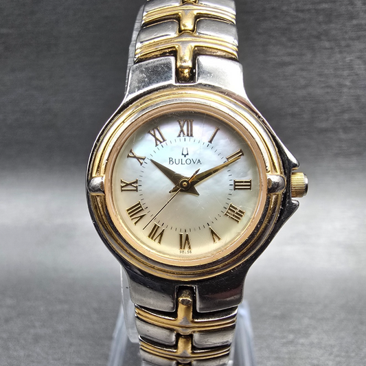 Bulova Watch Women 24mm MOP Dial Two Tone Round 98L56 New Battery0