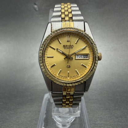 Seiko SQ Watch Women 24mm Gold Dial Two Tone Daydate 24mm Round New Battery ID9A0
