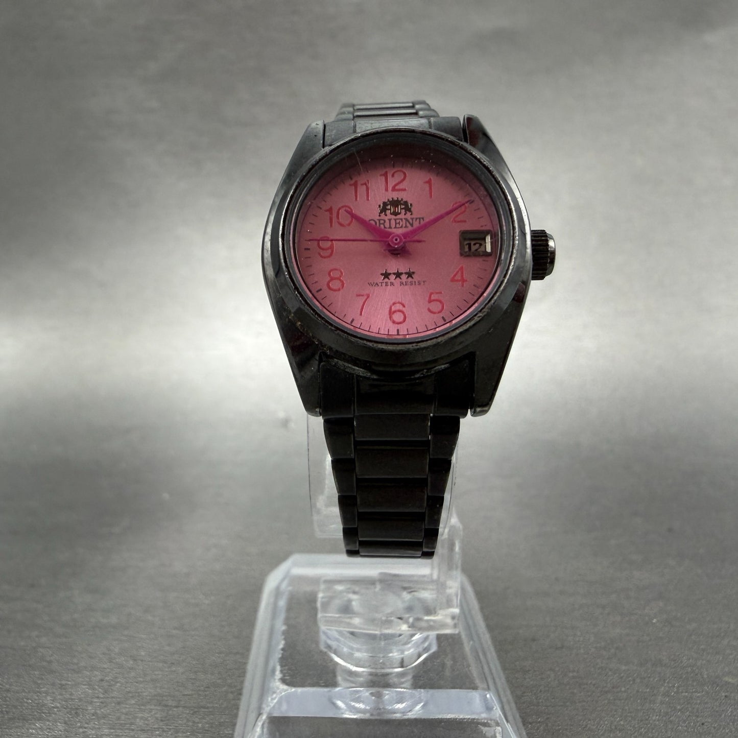 Orient Tri Star Watch Women 24mm Pink Dial Black Tone Date Automatic Runs5