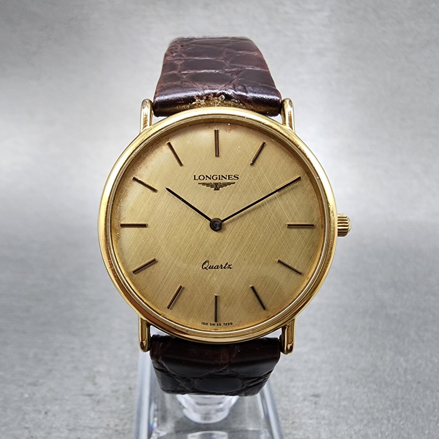 Longines Watch Men 32mm Gold Dial Gold Tone Round 150 7229 New Battery VTG0