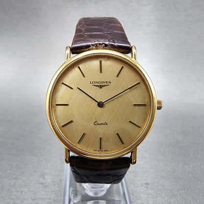 Longines Watch Men 32mm Gold Dial Gold Tone Round 150 7229 New Battery VTG0