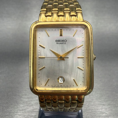 Seiko Watch Men 26mm MOP Dial Gold Tone Date Rectangle 7N22-5A19 New Battery0