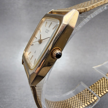Citizen CQ Tank Watch Women 21mm White Dial Gold Tone Rectangle New Battery