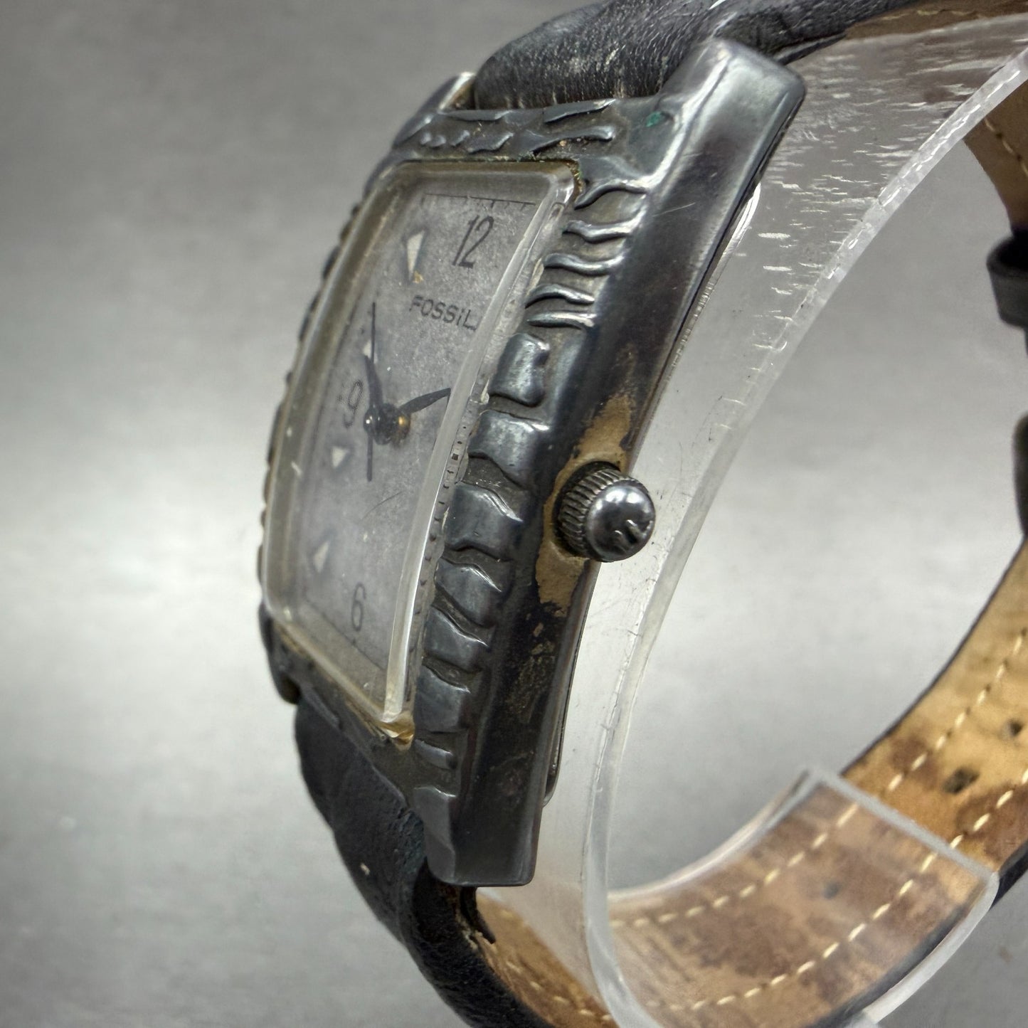 Fossil Tank Watch Unisex 24mm Gray Dial Silver Tone Rectangle ET7828 New Battery3