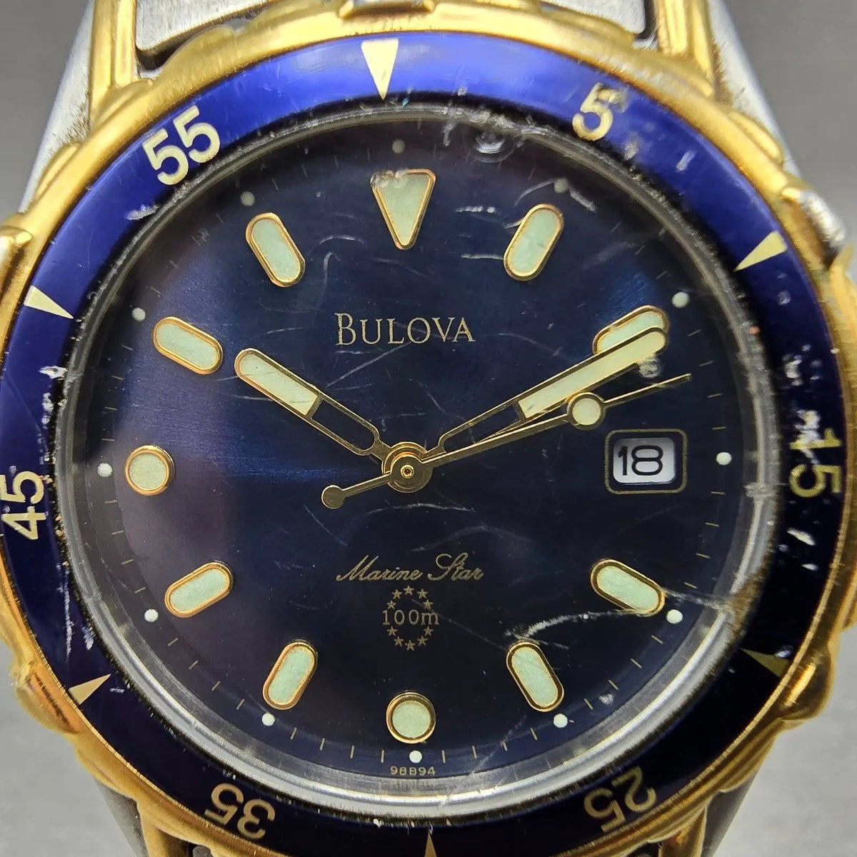 Bulova Marine Star Watch Men 38mm Blue Dial Two Tone Date 98B94 New Battery1