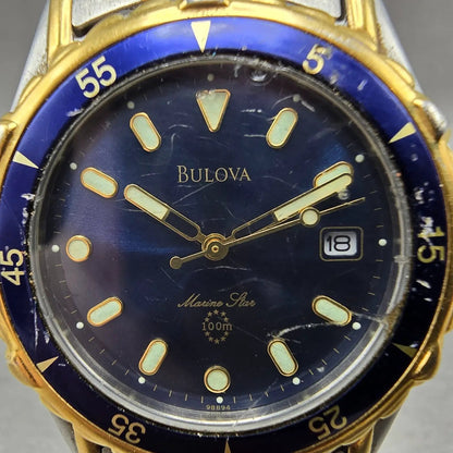 Bulova Marine Star Watch Men 38mm Blue Dial Two Tone Date 98B94 New Battery1