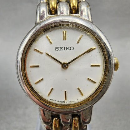 Seiko Watch Women 24mm Silver Dial Two Tone Round V7006379 New Battery1