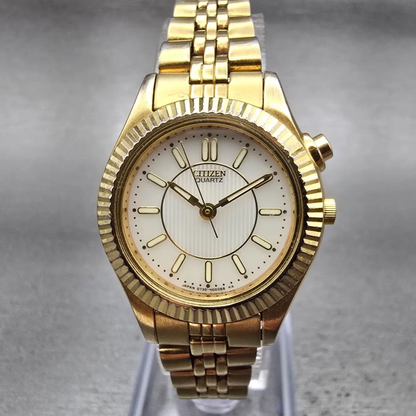 Citizen Watch Women 26mm White Dial Gold Tone Backlight 0730-H00028 New Battery0