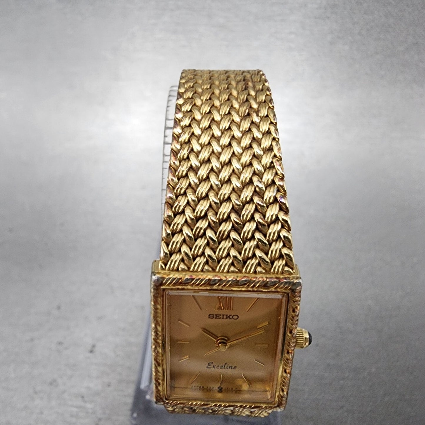 Seiko Exceline Watch Women 18mm Gold Dial Gold Tone Tank Rectangle New BatteryA14