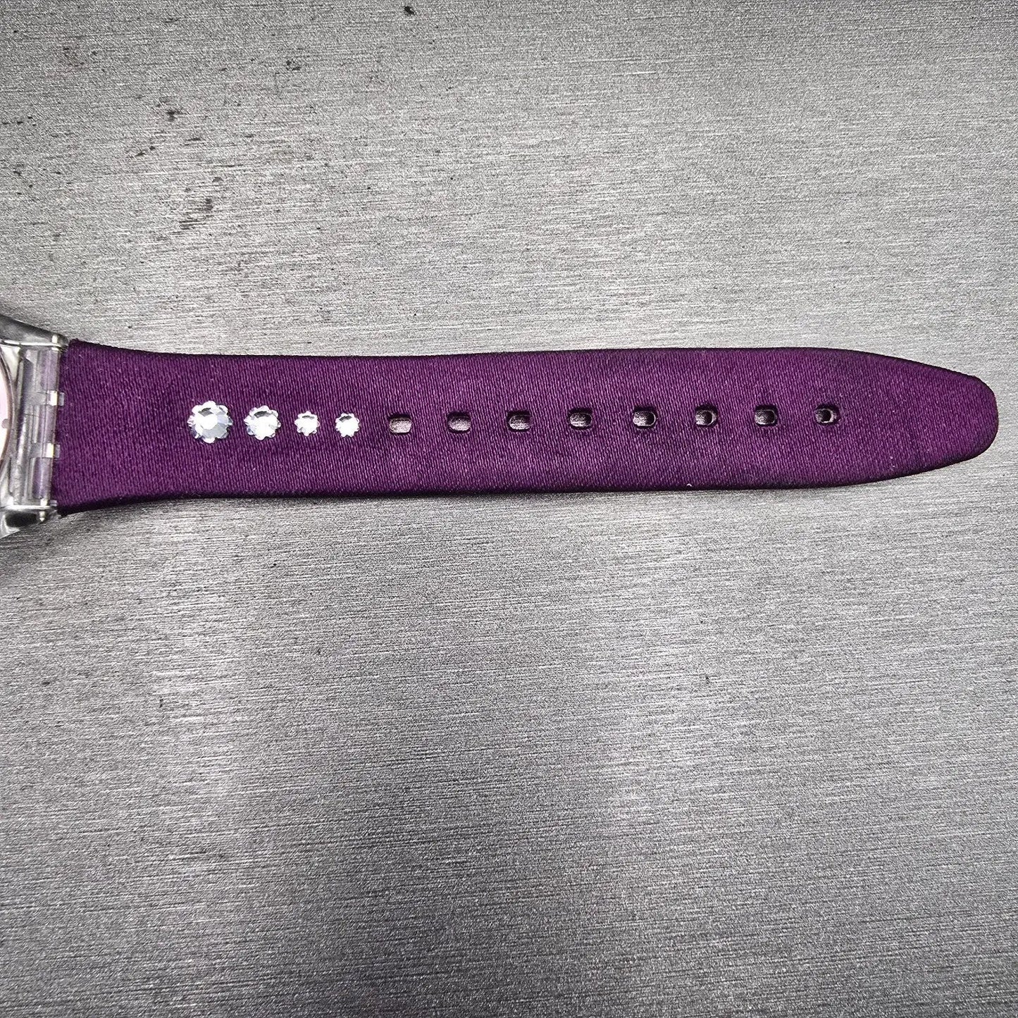 Swatch Skin FLOWER TRACK Watch Women Purple Dial Clear Case SFK278 New Battery12