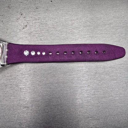 Swatch Skin FLOWER TRACK Watch Women Purple Dial Clear Case SFK278 New Battery12