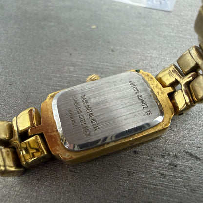 Bulova Tank Watch Women 14mm Champagne Dial Gold Tone Rectangle 97P77 NewBattery9