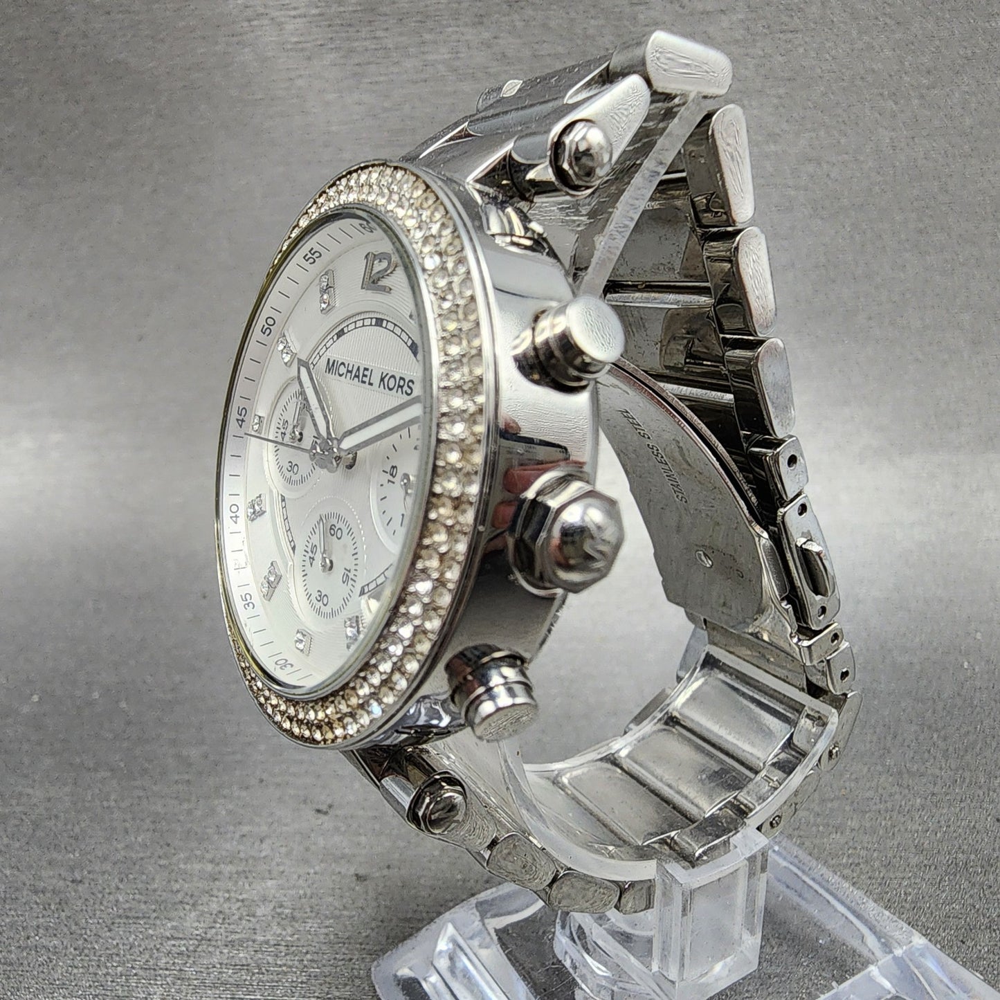 Michael kors Parker Chronograph Watch Women 39mm White Dial Steel Date New Batt2