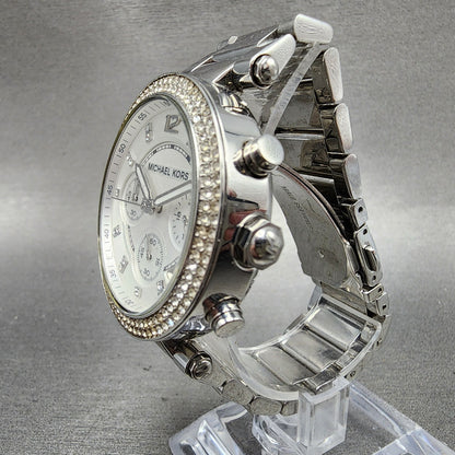 Michael kors Parker Chronograph Watch Women 39mm White Dial Steel Date New Batt2