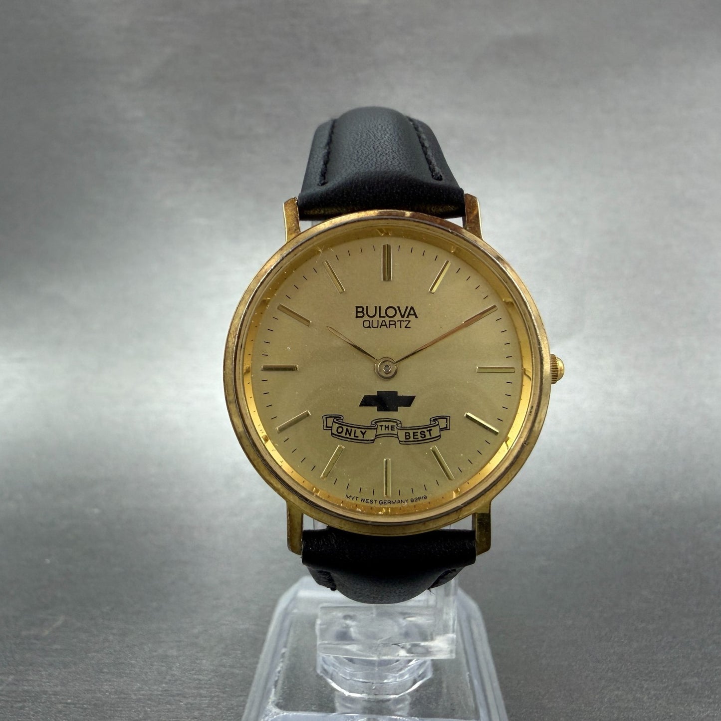 Bulova Chevrolet Watch Unisex 31mm Gold Dial Gold Tone Round 92P19 New Battery5