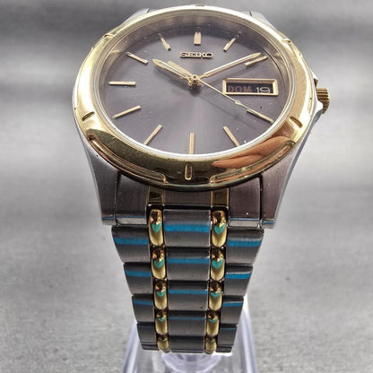 Seiko Watch Men 35mm Gray Dial Two Tone Daydate Round 7N43-6A09 New Battery VTG5
