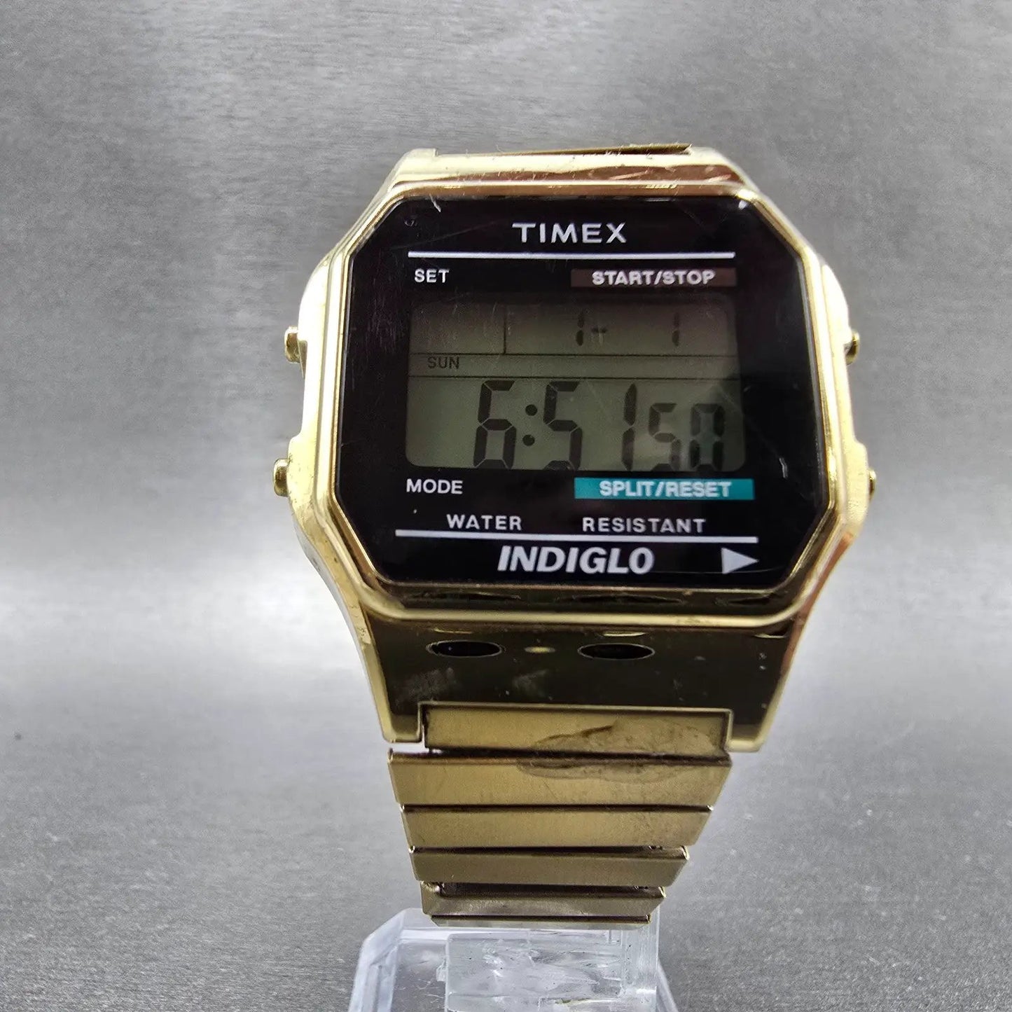 Timex Watch Men 35mm Gold Tone Digital Alarm Chronograph T78677 New Battery UHJ6