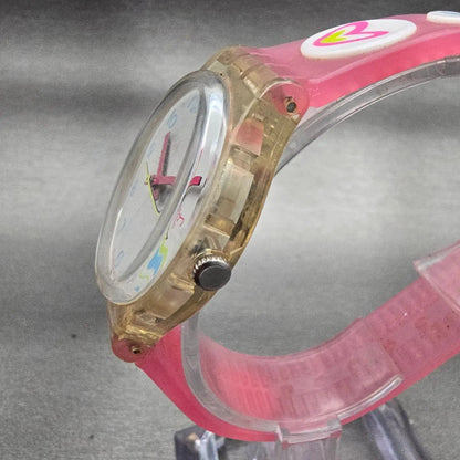Swatch Pink Candy Watch Women 34mm White Dial Clear Case Round GE177 New Battery2