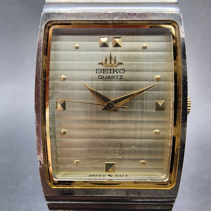 Seiko Tank Watch Men 23mm Champagne Dial Silver Tone 8y215050 New Battery1