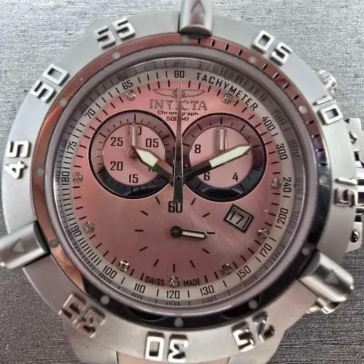 Invicta Sub Aqua Noma III Chronograph Watch Women 42mm Pink Dial Steel New Batt2