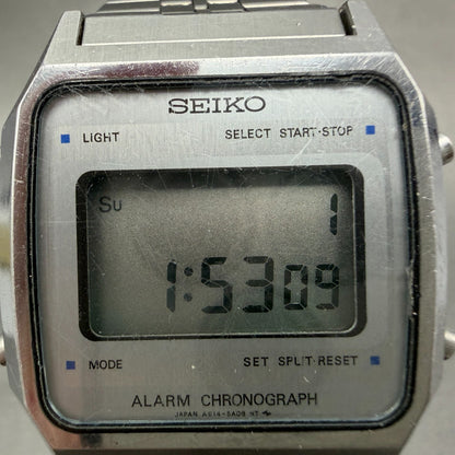 Seiko Digital Watch Men 34mm LCD Silver Alarm Chrono A914-5A09 New battery1