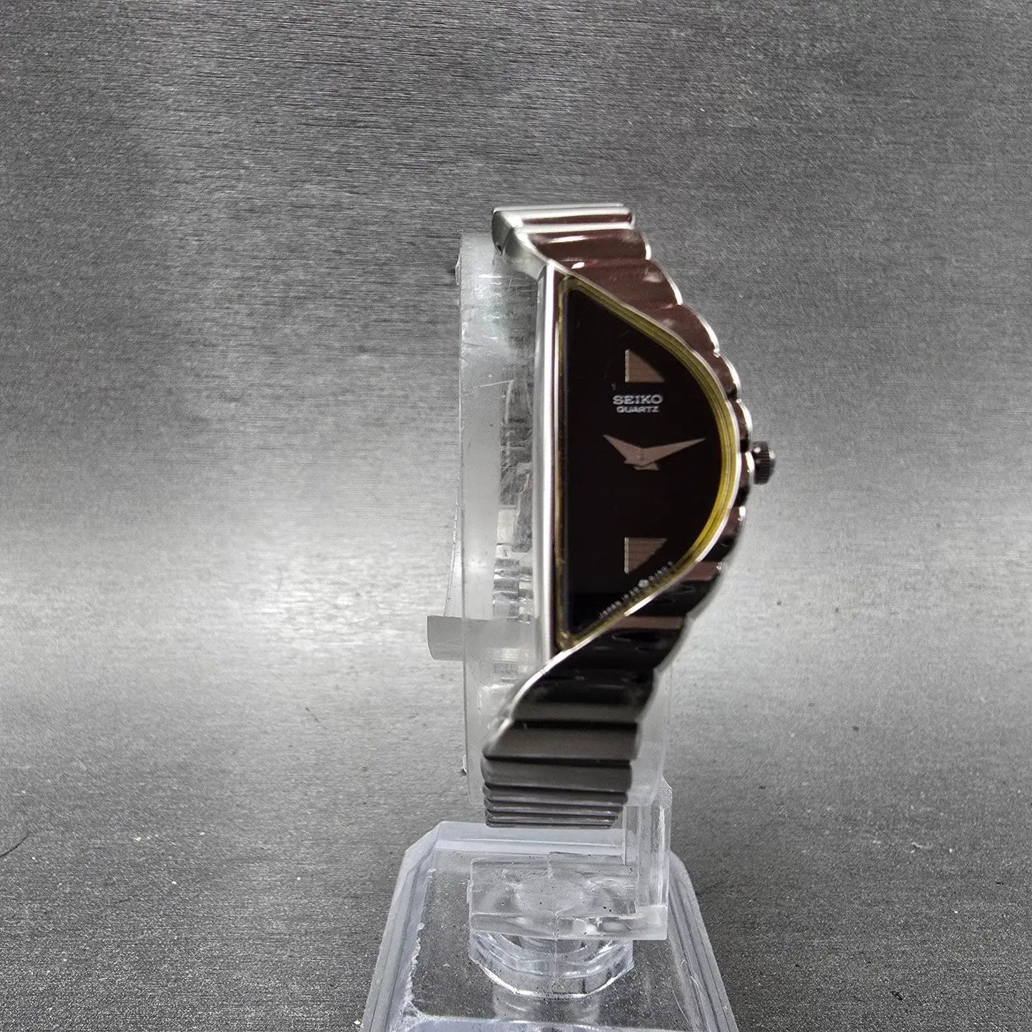 Seiko Halfmoon Watch Women 14mm Black Dial Silver Tone Asymmetrical New Battery7