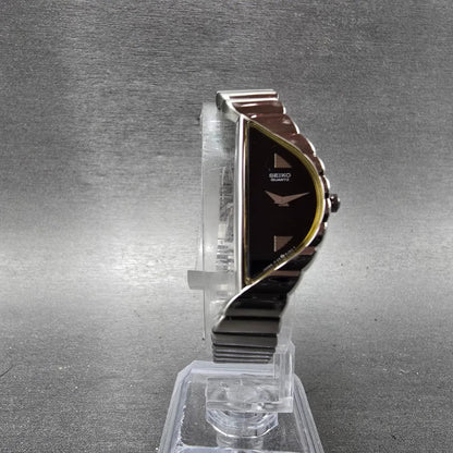 Seiko Halfmoon Watch Women 14mm Black Dial Silver Tone Asymmetrical New Battery7