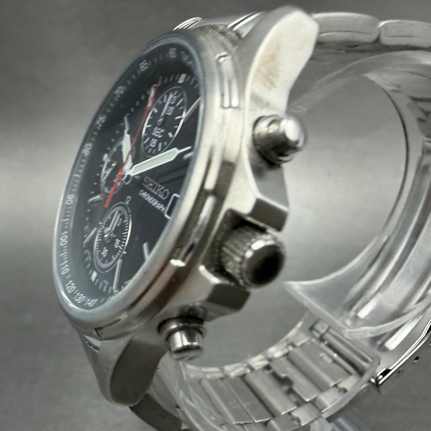 Seiko Chronograph Watch Men 36mm Black Dial Silver Tone Date 7T92-0BA0 New Batt42
