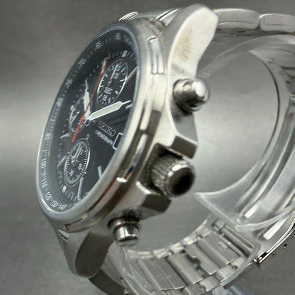 Seiko Chronograph Watch Men 36mm Black Dial Silver Tone Date 7T92-0BA0 New Batt42