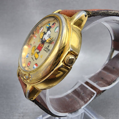 Lorus Mickey Mouse Watch Women 34mm White Dial Gold Small World V4210020 NewBat2