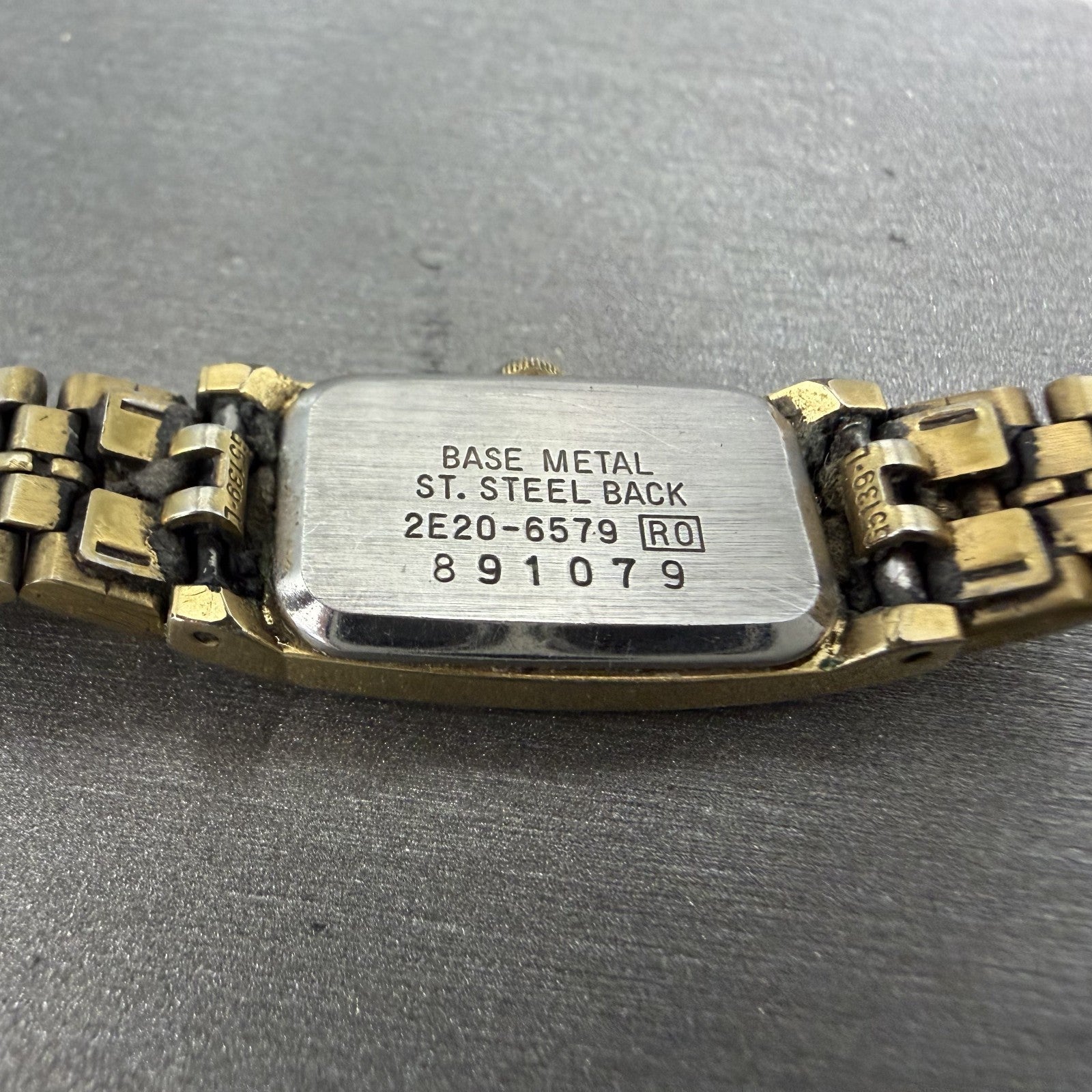 Seiko Tank Watch Women 13mm Black Dial Gold Tone Rectangle 2E206579 New Battery9