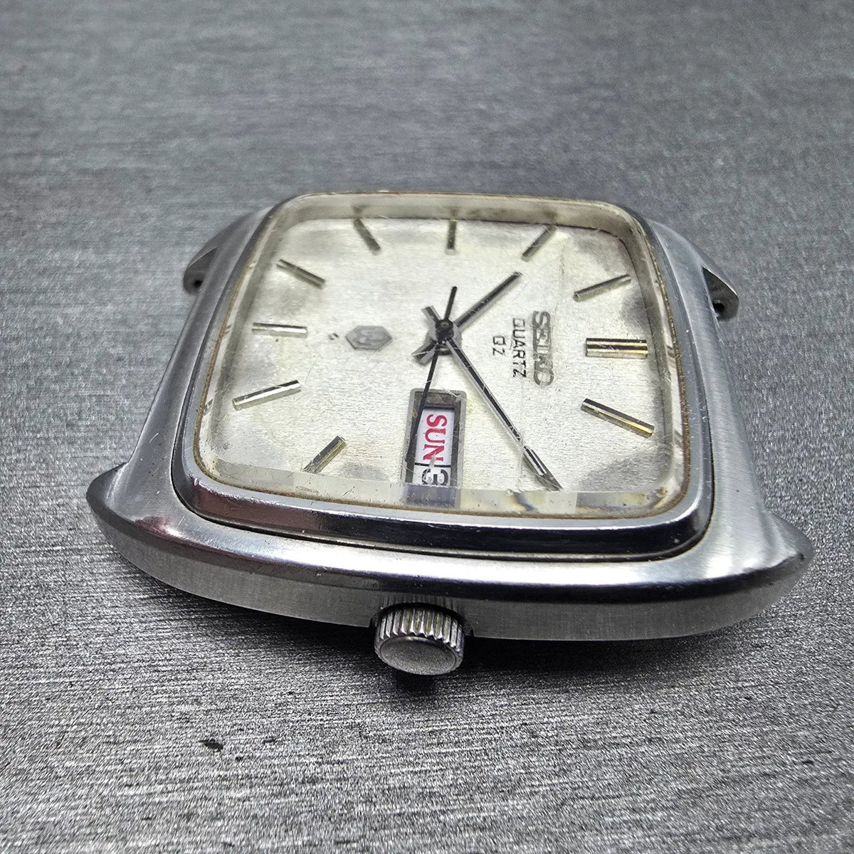 Seiko QZ Watch Men 34mm White Dial Steel Daydate 0923-5000 JDM VTG PARTS6