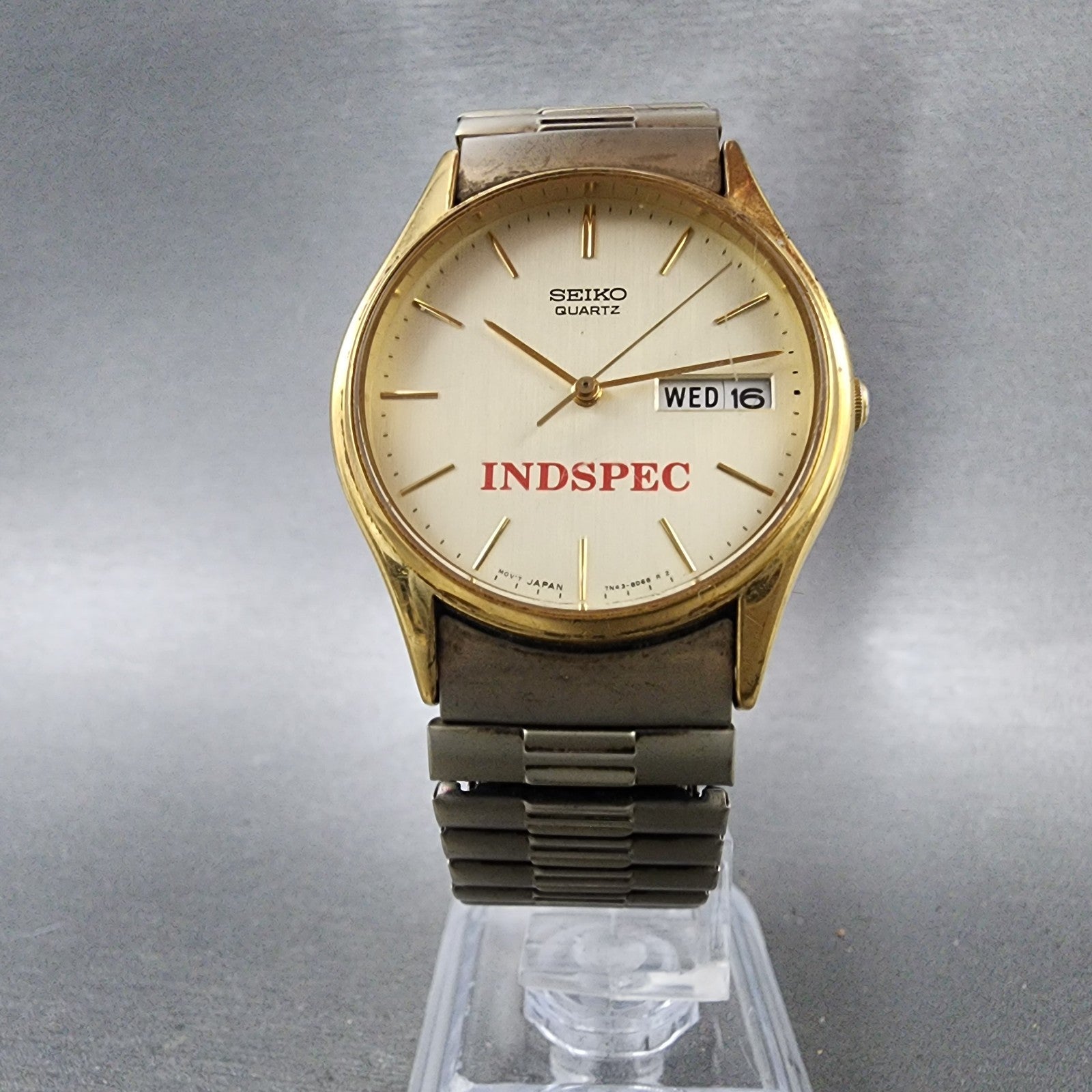 Seiko Watch Men 34mm Champagne Dial Gold Tone Daydate Round New Battery B4565