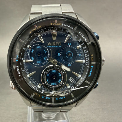 Seiko Wired Chronograph Watch Men 43mm Blue Dial Steel Date VK68-KX20 PARTS0