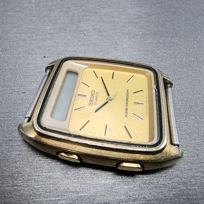 Seiko Analog Digital Watch Men 31mm Gold Dial Gold Tone H357-5029 PARTS