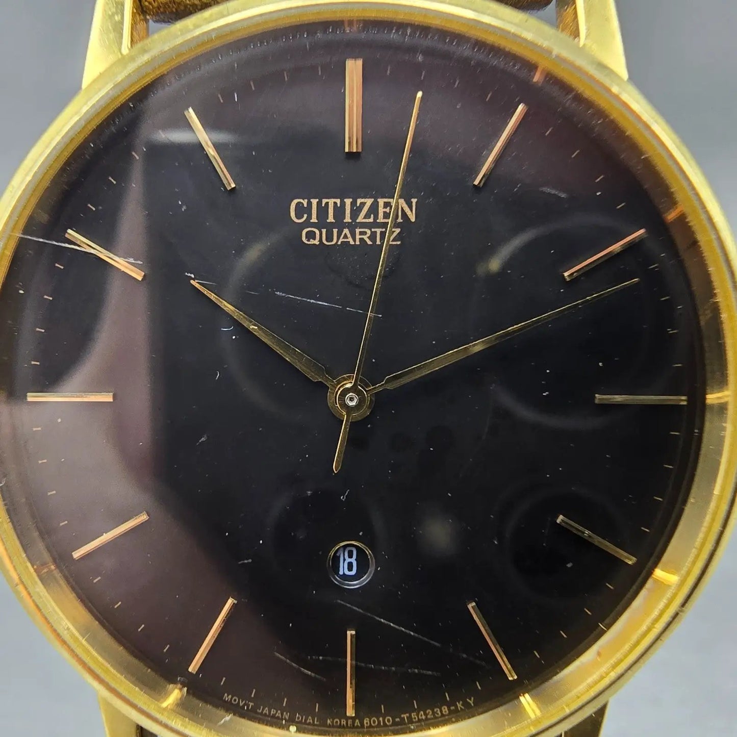 Citizen Watch Men 33mm Black Dial Gold Tone Date Round 6010-847971 New Battery1